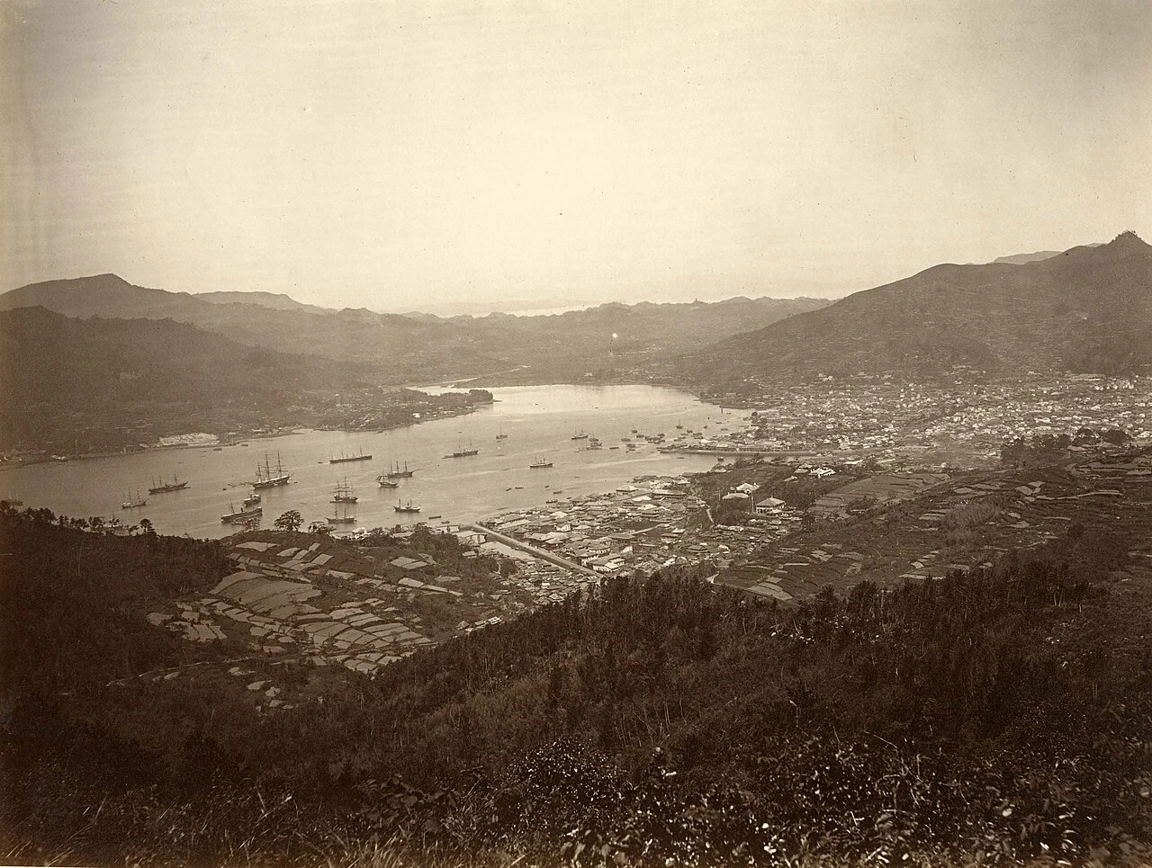A view of Nagasaki, circa 1870–1875; this photograph is not identified as an exhibition object.