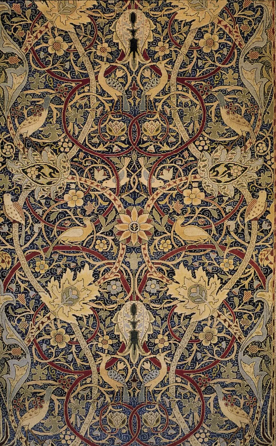 Detail of the Bullerswood Carpet, around 1889. Historical reproduction; not a photograph of the current V&A display.