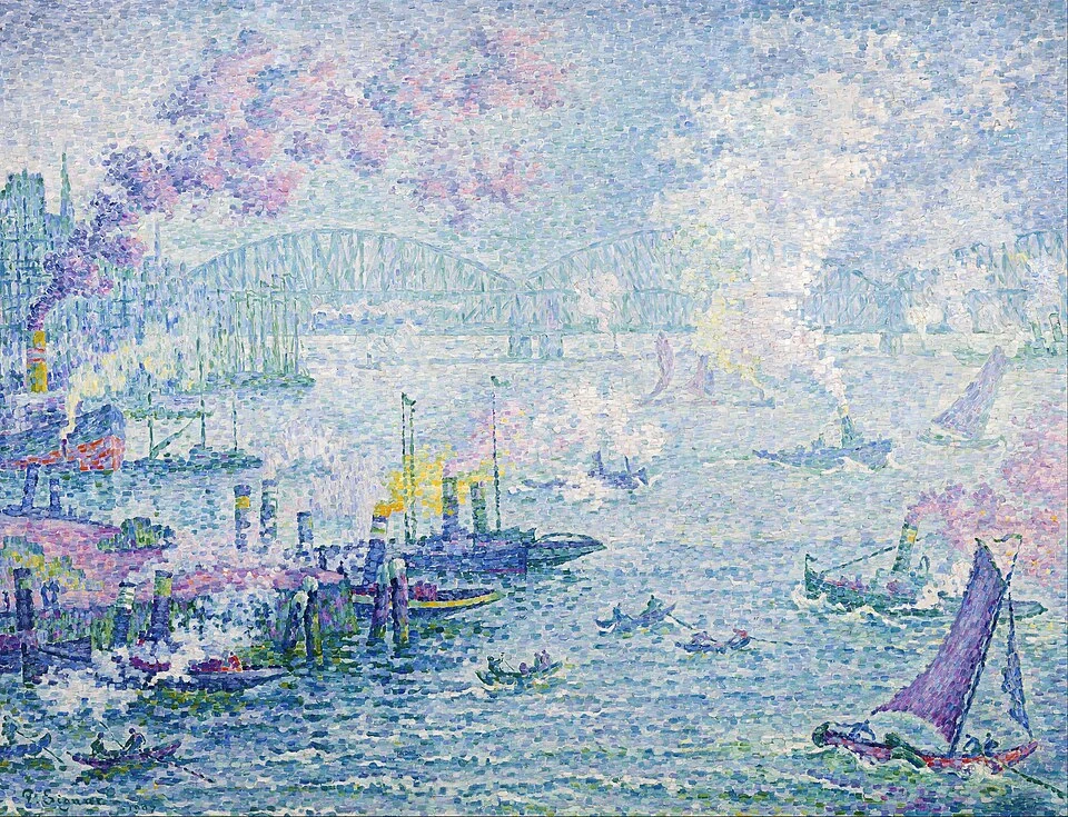 Paul Signac, Le port de Rotterdam (1907), Museum Boijmans Van Beuningen collection. Reproduction via Google Art Project / Wikimedia Commons, marked as public domain; not a photograph of the 2026 exhibition.