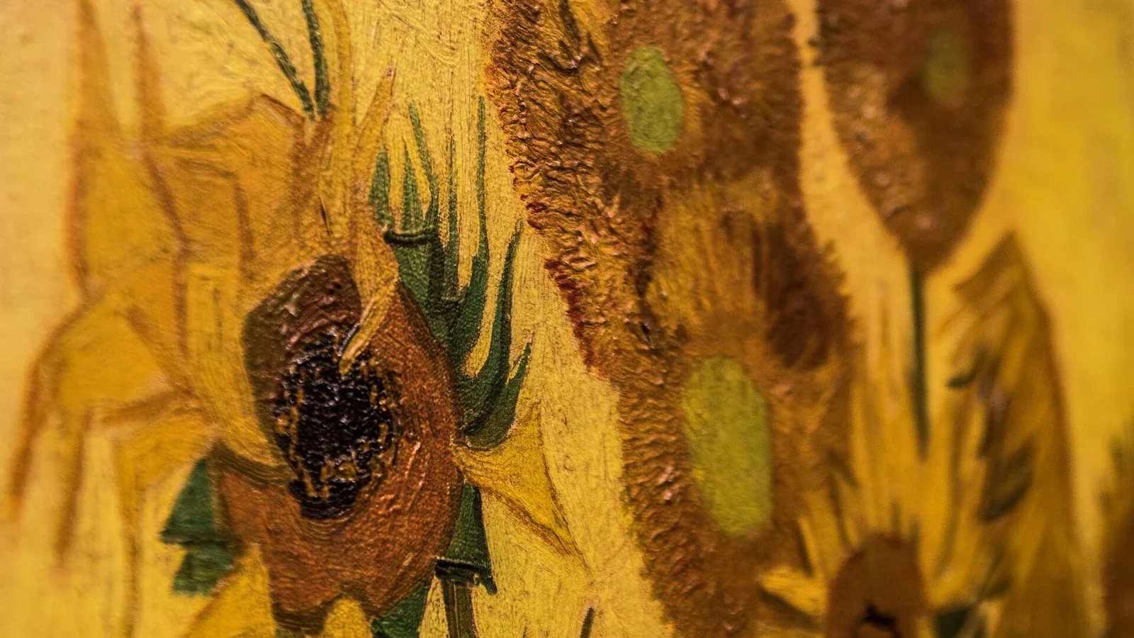 Detail of paint on a Sunflowers painting.