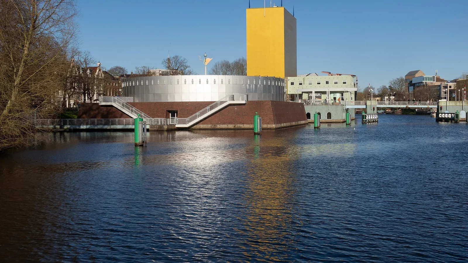 The Groninger Museum seen from the water.