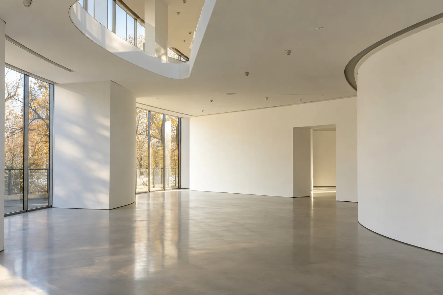 Een denkbeeldige lege museumzaal zonder werken van Miguel Chevalier.