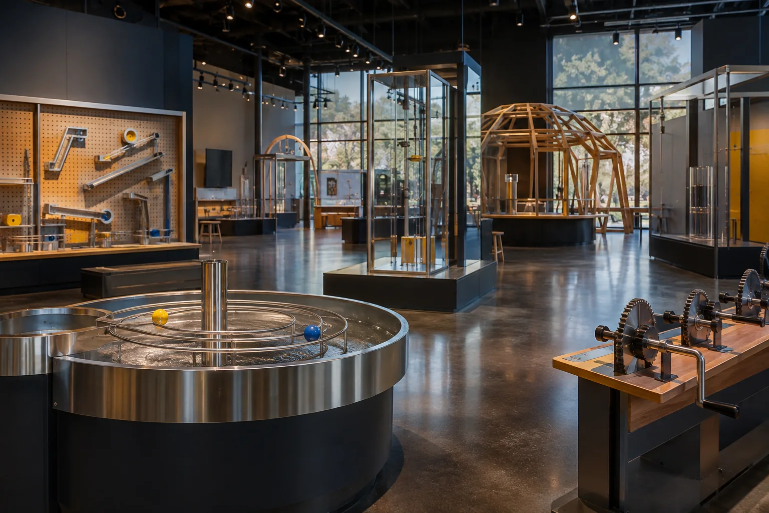 A fictional interactive technology gallery; neither the Philips Museum nor NEMO is depicted.